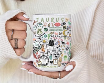 Stier Sternzeichen Collage Becher, Astrologie Liebhaber Kaffeetasse, Venus Erdzeichen Geschenk