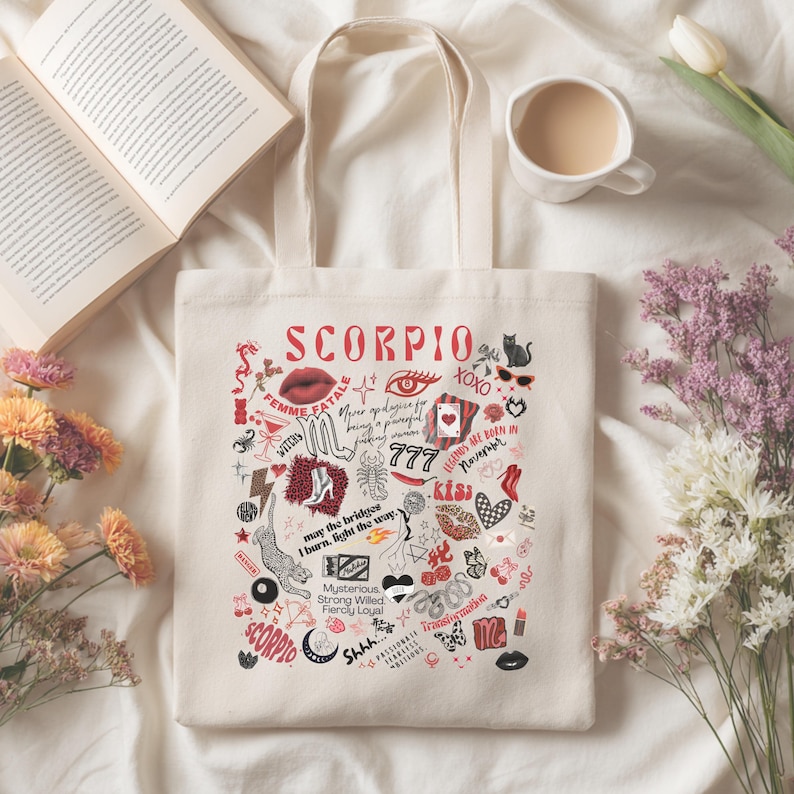 Custom Scorpio Zodiac Tote Bag, Personalized Astrology Lovers Gift, Brides Maids Gift Tote, Star Sign Birthday Gift, Choose Your Sign