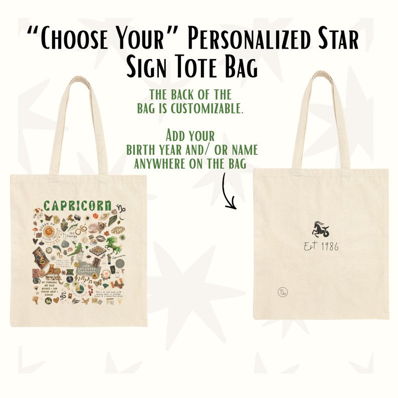 Custom Zodiac Tote Bags, Personalized Astrology Lovers Gift, Brides Maids Gift Tote, Star Sign Birthday Gift, Choose Your Sign