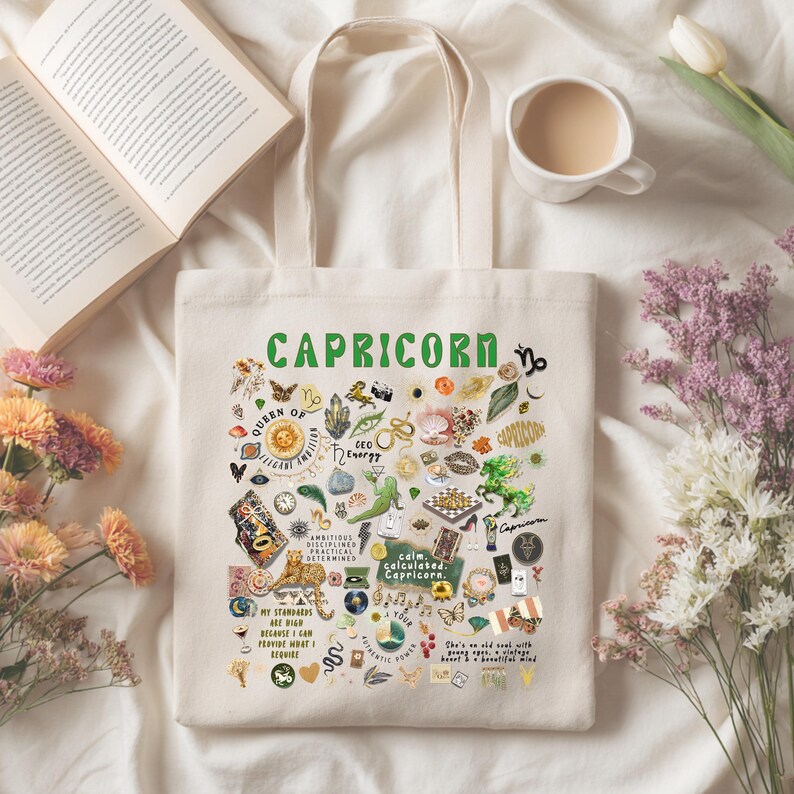 Custom Capricorn Zodiac Tote Bag, Personalized Astrology Lovers Gift, Brides Maids Gift Tote, Star Sign Birthday Gift, Choose Your Sign