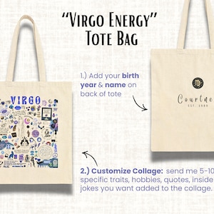 Virgo Zodiac Tote Bag Custom Bridesmaids Gift, Personalized Astrology Lovers Tote for Virgo Best Friend Birthday Gift, Star Sign Bday Gift