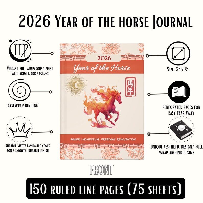 Year of the Horse 2026 Journal | Chinese Zodiac Horse Planner | Manifestation Notebook for New Year Intentions & Personal Growth