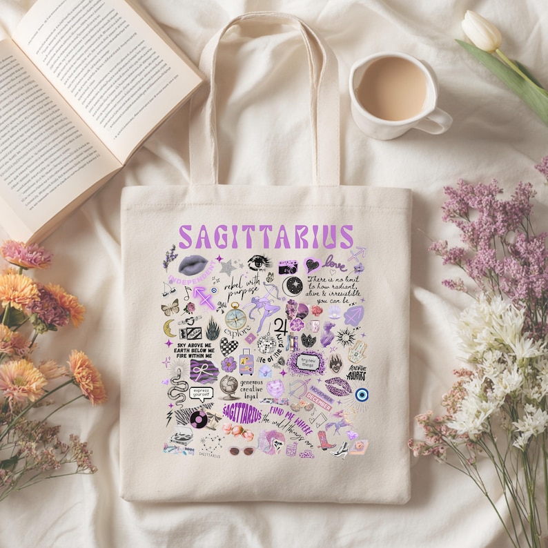 Custom Sagittarius Zodiac Tote Bag, Personalized Astrology Lovers Gift, Brides Maids Gift Tote, Star Sign Birthday Gift, Choose Your Sign
