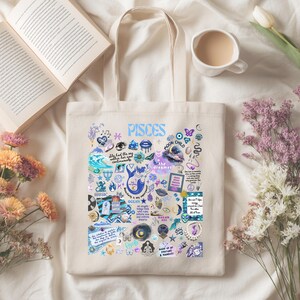 Custom Pisces Zodiac Tote Bag, Personalized Astrology Lovers Gift, Brides Maids Gift Tote, Star Sign Birthday Gift, Choose Your Sign