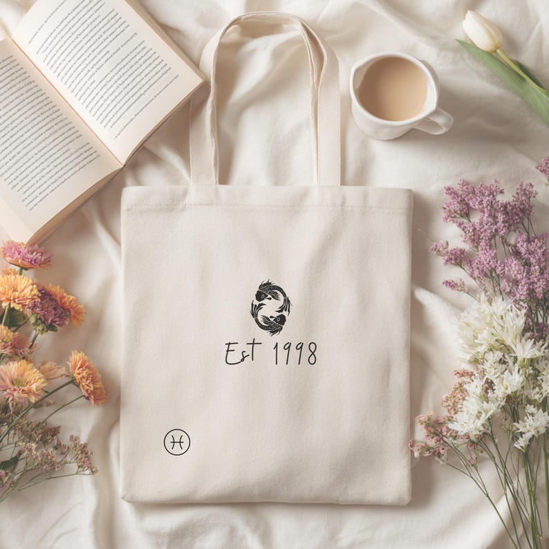 Custom Pisces Zodiac Tote Bag, Personalized Astrology Lovers Gift, Brides Maids Gift Tote, Star Sign Birthday Gift, Choose Your Sign