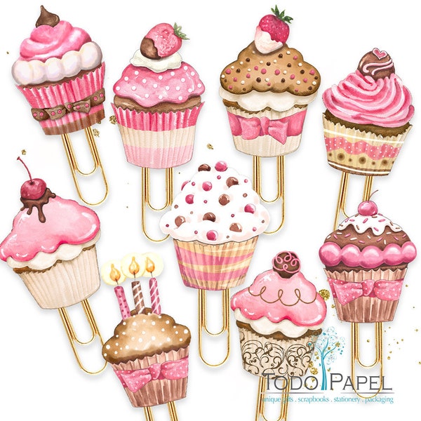 PINK Cupcake Planner Paper Clips - Choose from 9 Fun Laminated Designs - Novelty Planner, Journal , Diary Accessories - Party Favor Gifts