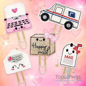 Happy Mail Planner Paper Clip or Magnet Collection - 5 Cute Designs - Novelty Bookmarkers for Planners, Journals, Diaries or as Party Favors