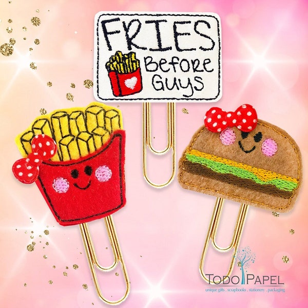 Fries Before Guys Planner Paper clips - Handmade Vinyl & Felt designs for Planners, Journals, Diaries, Agendas - Gifts and Embellishments