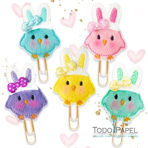 Cute Chick Bunny Felt Planner Paper Clip designs- Choose from pastel colors - Yellow, Lilac, Soft Blue, Mint Green or Pink - Springtime Fun!