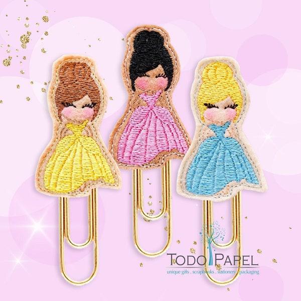 Fairytale Ball Dress Princess Planner Paper Clip, Magnet, Brooch Pin. Pink Dress, Blue Dress, Yellow Dress. Felt planner & Book accessories