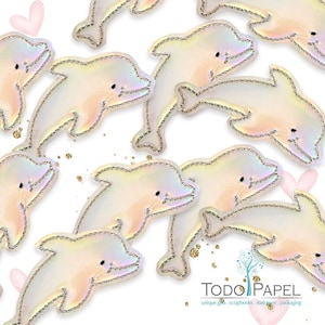 Lovable Holographic Vinyl Dolphin FELTIES - Embellishments for bow making, crafting, scrapbooks, gifts - Cute cupcake toppers, party favors