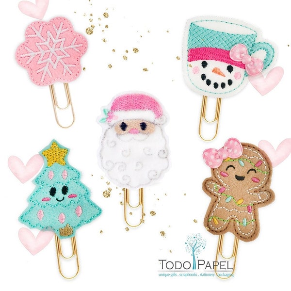 Cotton Candy Christmas Paper Clip Collection - 5 Great Design Bookmarkers for Planners, Journals, Diaries - Perfect Gift this Holiday Season