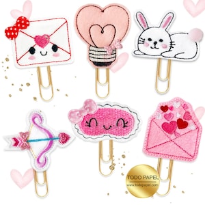 Novelty Felt Planner Paper Clips or Magnets Bow & Arrow, Kawaii Envelope, Light bulb, Pink envelope, Sleeping Mask, White Bunny. Adorable image 1