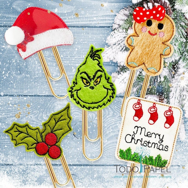 Merry Christmas "Green Mean One" Planner Paper Clip set. Holiday Novelty Accessory Bookmarks for Planners, Journals or as seasonal gifts.