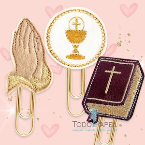 Faith Planner Paper Clip, Magnet, Brooch Collection. 3 Skin Tones and 2 color Bibles. Great for Planners, diaries, First Communion gifts.