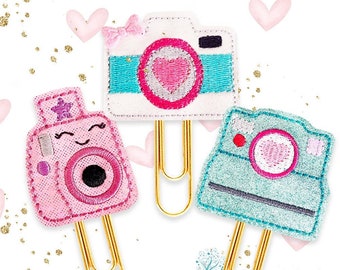 Retro Camera Collection of Planner Paper Clips, Magnets or Brooch Pins - Handmade Vinyl & Felt Bookmarks for Journals, Diaries - Fun Gifts