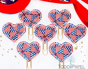 USA Flag Heart Design Planner Paper Clip - Size: 1.75" - Red, White & Blue Heart of America - Great for your journals, planners and diaries