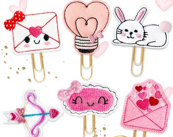 Novelty Felt Planner Paper Clips or Magnets - Bow & Arrow, Kawaii Envelope, Light bulb, Pink envelope, Sleeping Mask, White Bunny. Adorable!