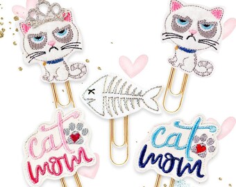 Grumpy Cat Planner Paper Clips or Magnet Collection - 5 Handmade unique Vinyl & Felt designs for Planners, Journals, Diaries, Agendas - Gift