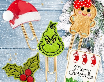 Merry Christmas "Green Mean One" Planner Paper Clip set. Holiday Novelty Accessory Bookmarks for Planners, Journals or as seasonal gifts.