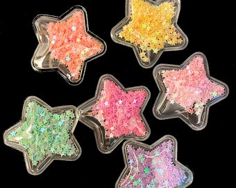 Color Sequin Star Shaker embellishment in 6 Colors. Clear Pvc Vinyl Shaker, Glitter Star Confetti Filled star. Kawaii Kids Hair Accessories