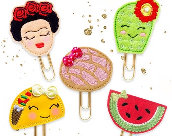 Frida Heritage Feltie Planner Paper Clip Collection. 5 Designs, use as Novelty Planner Accessory Bookmark and Party Favor Gifts. Unique gift