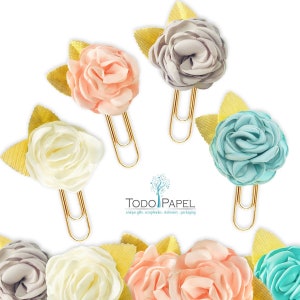 Burnt edge Satin Curling Flowers with gold leaves Planner Paper Clips