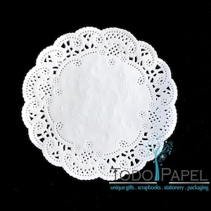 4&quot; or 5&quot;  WHITE Lace Paper doilies 50ct. Stylish French Design for table and party decor. Weddings, Showers, Corporate events. Elegant decor