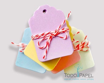 Pastel Color Mini Hanging Tags - 1.25" x1.75" | Choose from 5 Great colors: Pink, Blue, Mint, Lilac, Yellow | Party Favors, Gifts, label Tag