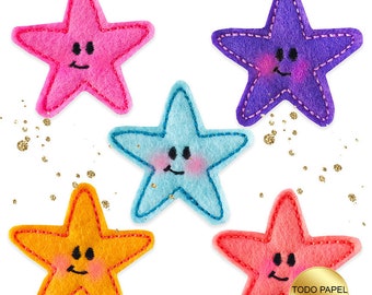 Kawaii STARFISH Felties - Sets of 4 - Choose from 5 colors : Yellow, Purple, Coral, Soft Blue, Pink - Summer party favors & Embellishments