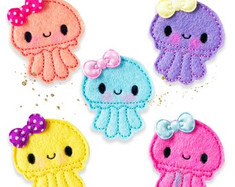 Colorful Kawaii Jellyfish Felties - Sets of 4 or Singles - Choose color from Pink, Coral, Blue, Purple,Yellow or The Rainbow mix of 5