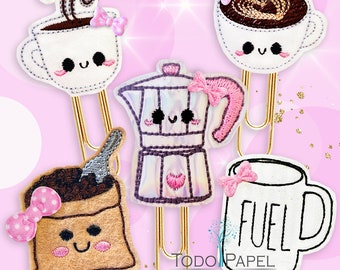 Clips de papel de café expreso Kawaii. Café negro. Morning Fuel, taza de regalos Joe para amantes del café y entusiastas de la planificación. Cafetera