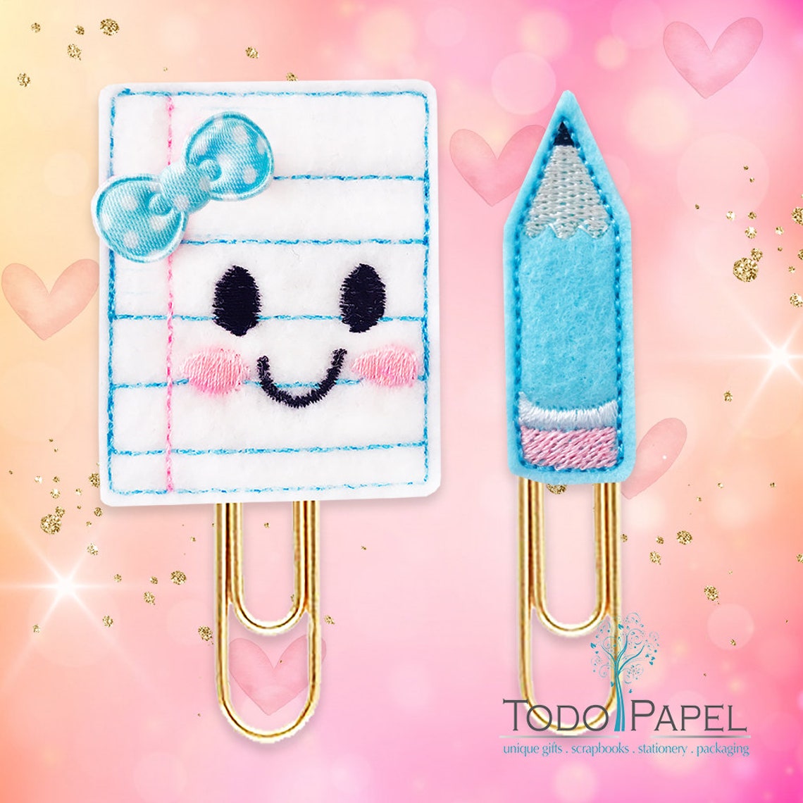 Kawaii Binder and Pencil Planner Paper Clip or Magnet Set | Etsy