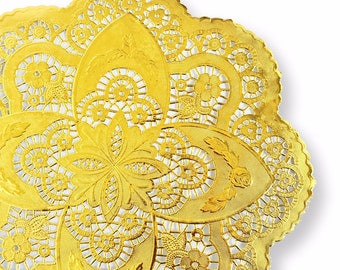 Premium 12 Inch Gold Foil Paper Doilies: Elegant Wedding Table Decor. Elegant Design
