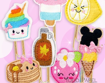 ¡Vibraciones de verano en abundancia! Divertidos y lindos clips de papel, imanes y broches para el planificador de golosinas de verano. Helado De Ratón, Limón Kawaii, Fresa, Arco Iris