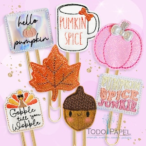 Pumpkin Spice Planner Paper Clips Fall Accessories for planners and journals Magnets or Brooch Pins Autumn Designs for Diaries, Agendas