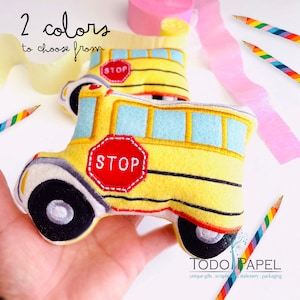 Cute School Bus mini Plushies. Back to School Mini pillow Stuffy, Felt Eco friendly. Back to School gifts. Teachers, Children or Bus driver