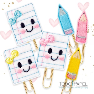 Kawaii Binder and Pencil Planner Paper Clip or Magnet set - Novelty Planner accessories - Bookmarks for Diaries, Journals, Agendas - Gifts