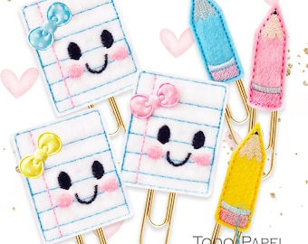 Kawaii Binder and Pencil Planner Paper Clip or Magnet set - Novelty Planner accessories - Bookmarks for Diaries, Journals, Agendas - Gifts