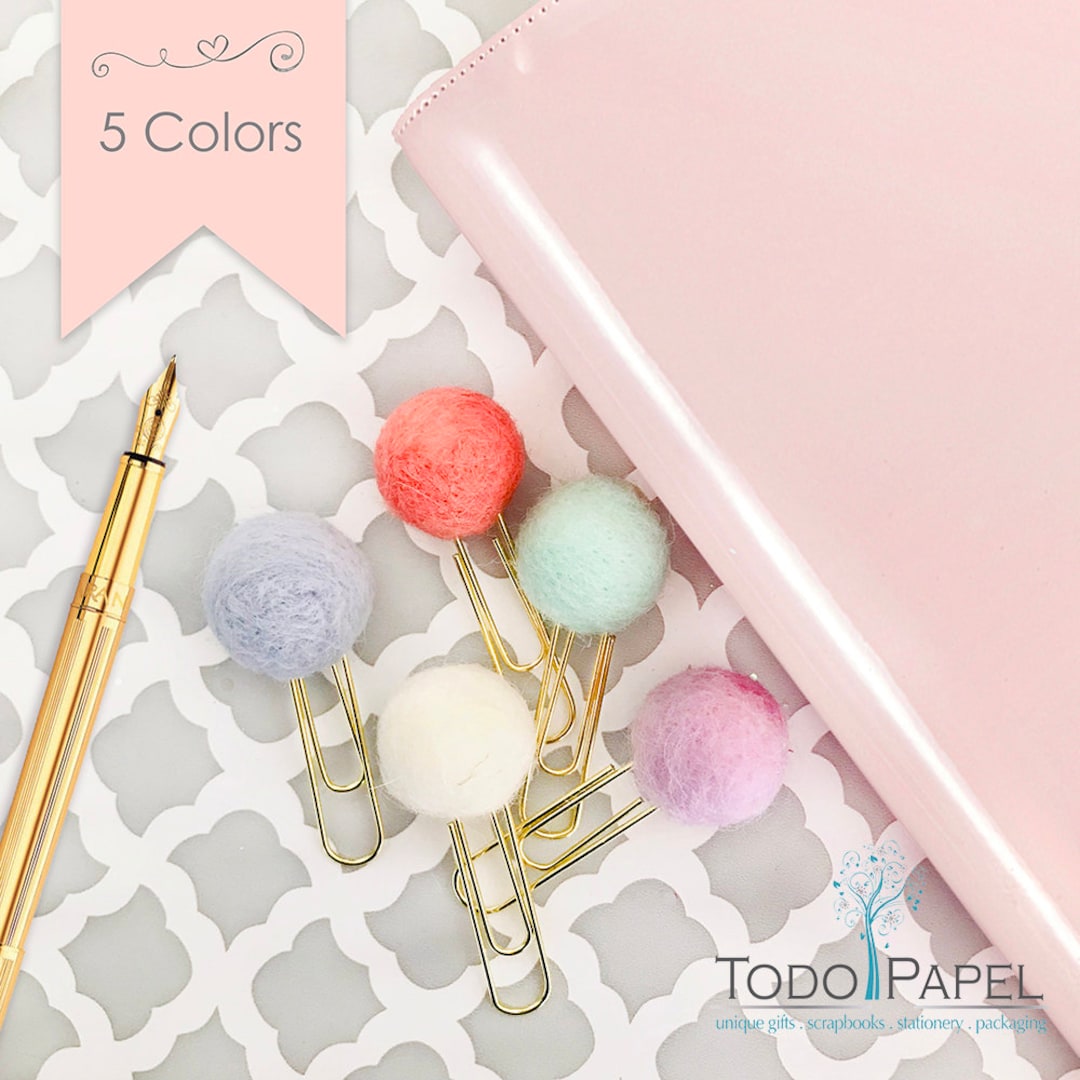 Wool Felt Ball Pom Planner Paper Clip Choose Your Color From Blue