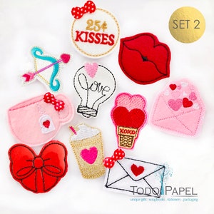 Surtido de fieltros para San Valentín. Elige entre 8 sets (10 diseños cada uno). Perfectos para manualidades con fieltro y papel, lazos y adornos para regalos.