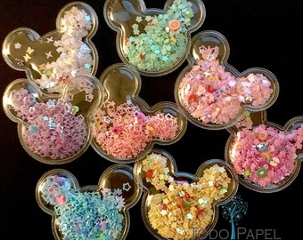 Color Sequin "Mouse" Ears Shaker embellishment set in 8 fun Colors - Clear PVC Vinyl Shakers filled with iridescent Stars & goody Confetti.