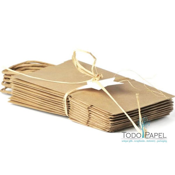 SALE 50% OFF - 20 Gusseted KRAFT Paper Gift Bags w/Twisted paper handles - Recycled Natural Kraft - 5.25"x 8" x 3.25"- Goodies & Favor Bags