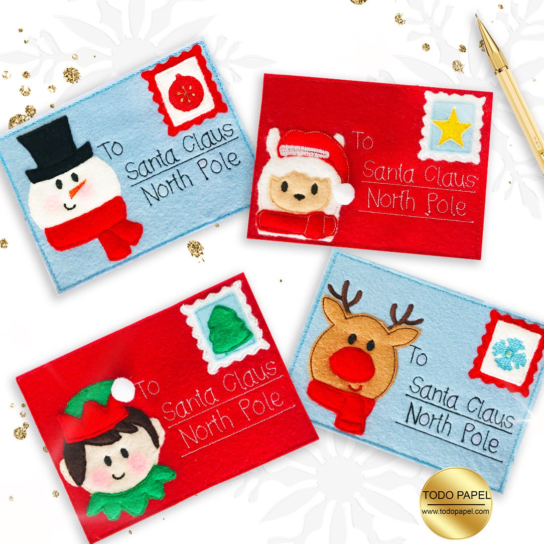 2021, 2022, 2023, 2024  Envelope to Santa mail express Felt Christmas  envelope in the hoop ITH project, rubber stamp, machine embroidery