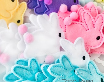 Set of 5 Cute Running Bunny Felties - Choose from 5 pastel colors : Yellow, Purple, White, Soft Blue or Pink - Springtime  Easter Fun!