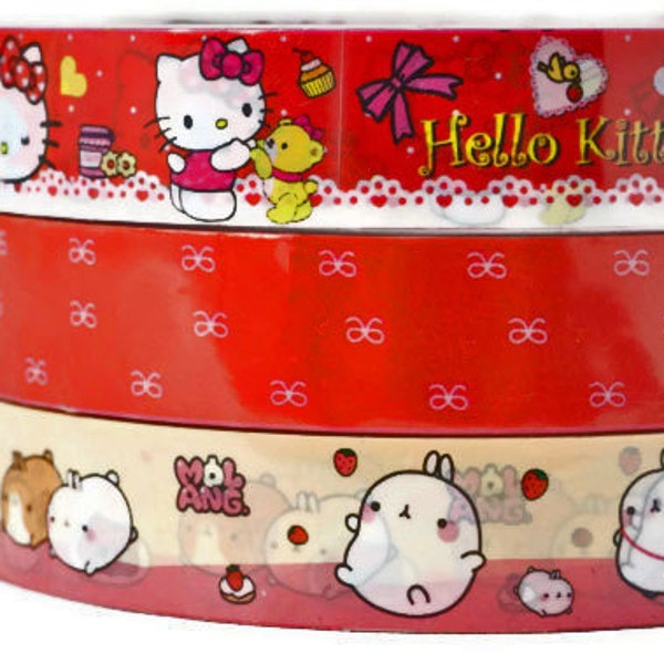 Kawaii deco tape printed sticky tape rolls. Hello Kitty red sello tape for  gift wrap scrapbooking