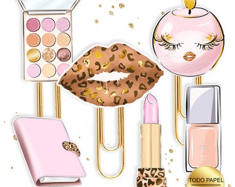 Girly Laminated Planner Paper Clips: Lipstick, Leopard Print Lips