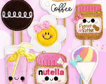 Clips de papel para agenda Kawaii Treats Galore. Deliciosa diversión para todos los días. Se envía rápido. Linda mantequilla de maní kawaii, crema de Nutella y limonada rosa