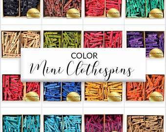 Box of 50 Mini Hand Dyed 1" Color clothespins | Choose from 16 Vibrant Colors | Perfect for holding labels, photos, place cards | Garlands