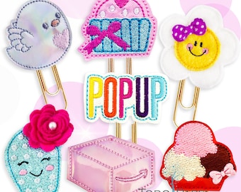 Clips de papel divertidos emergentes para planificadores, agendas y cuadernos. Diseños divertidos, paquete de Amazon, cactus Kawaii, cupcake, margarita, paloma, helado napolitano.